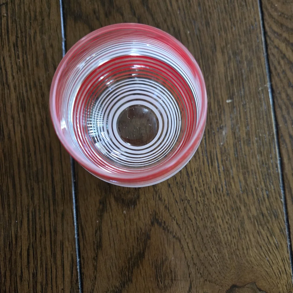 Heavy Glass Red And White Striped Art Glass Votive